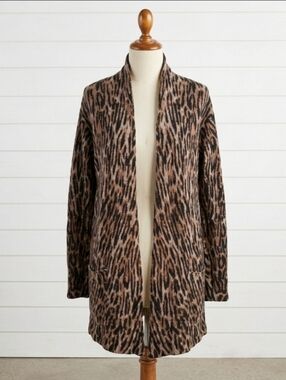 Magaschoni Cashmere Women's Leopard Open Front Cardigan Small